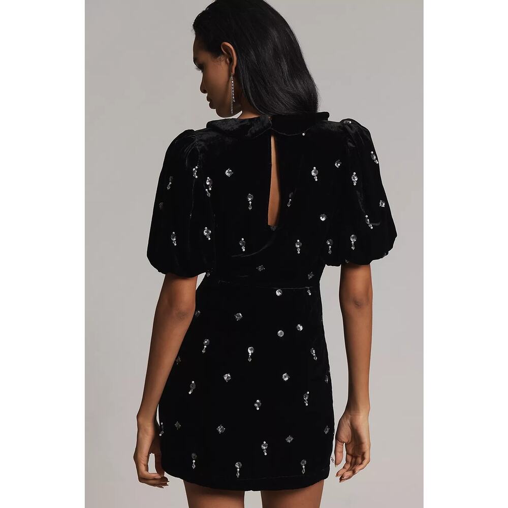 NWT Anthropologie Maeve Short-Sleeve Embellished Velvet Mini Dress $228 SIZE 6 - Picture 3 of 5